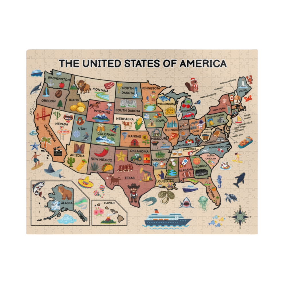 The 50 States Map Jigsaw Puzzle